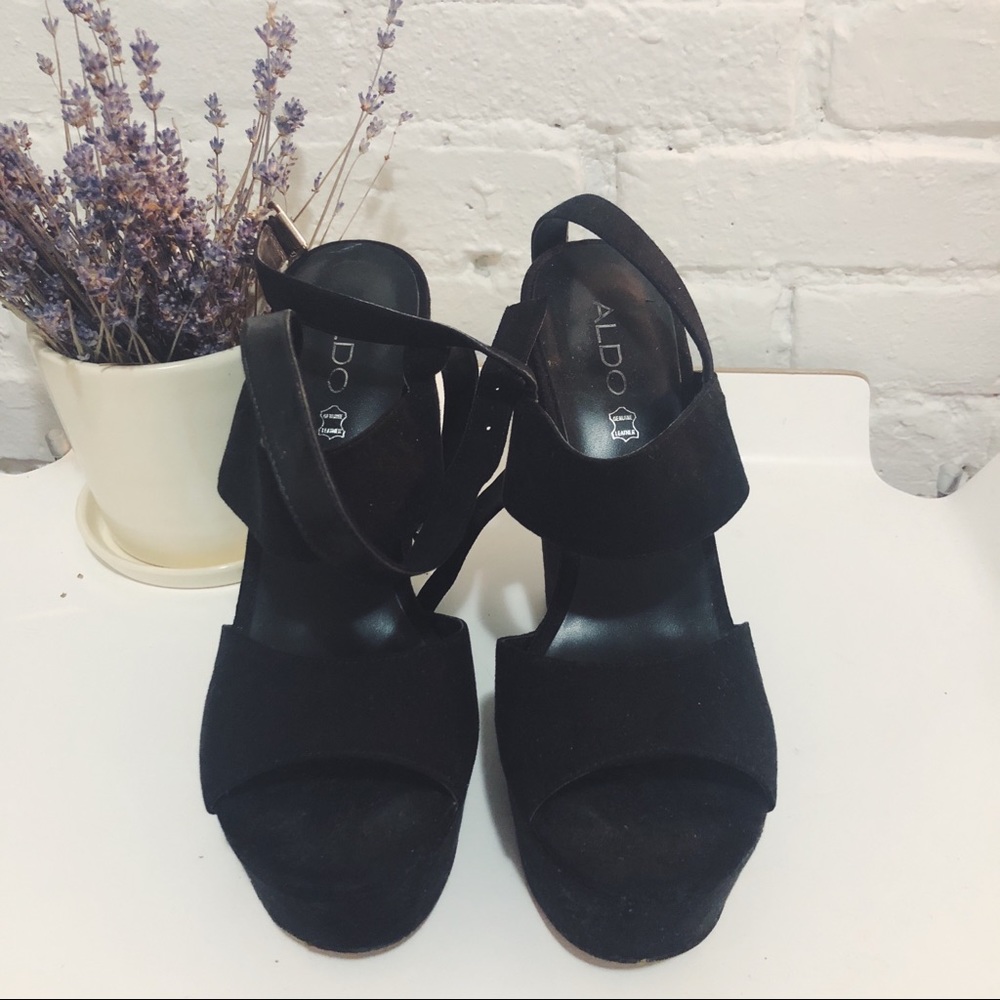 Aldo black suede wedges